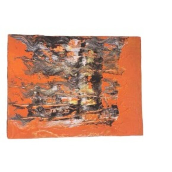 Painting Orange, Black, White and Yellow Abstract Textured  9 x 12 inches - Picture 3 of 3